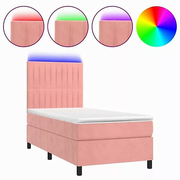 vidaXL Boxspringbett Boxspringbett mit Matratze LED Rosa 90x200 cm Samt Bet günstig online kaufen