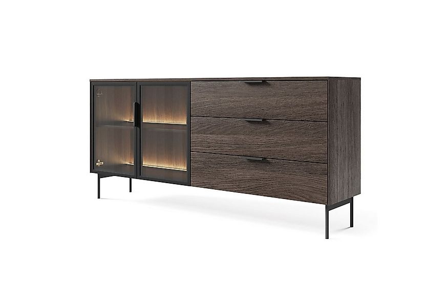 Selsey Sideboard LUMI, Sideboard in Eiche Dunin mit LED – 4-türig oder mit günstig online kaufen