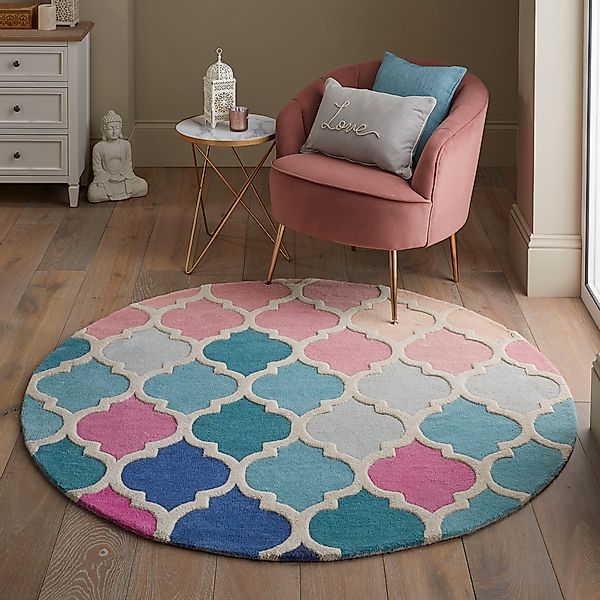 FLAIR RUGS Wollteppich »Rosella«, rund, 10 mm Höhe, mit Hoch-Tief-Effekt, W günstig online kaufen