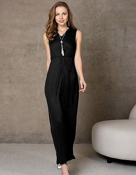 Passioni Maxikleid mit Bindegürtel V-Ausschnitt, Gürtelschleife günstig online kaufen