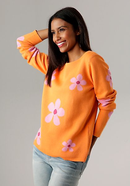 Aniston SELECTED Rundhalspullover, mit goldfarbenen Details im Blumenmuster günstig online kaufen