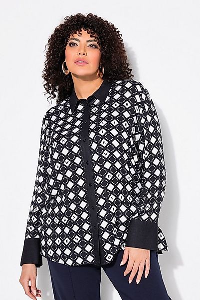 Ulla Popken Hemdbluse Hemdbluse grafischer Druck Hemdkragen Langarm günstig online kaufen