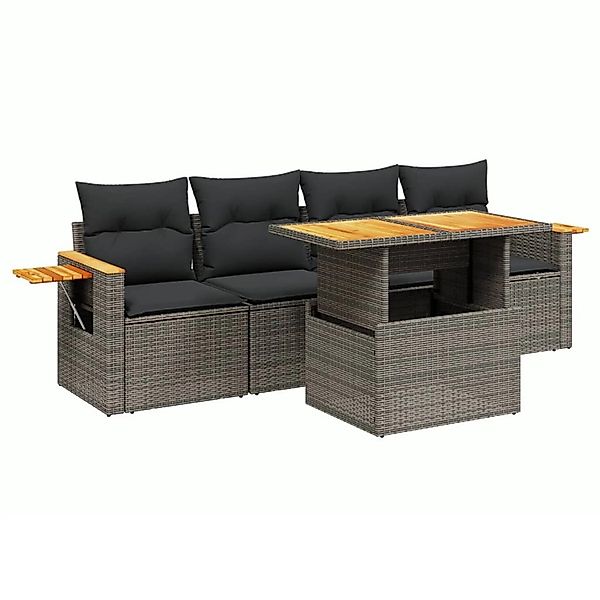 vidaXL 5-Tlg Garten-Sofagarnitur mit Kissen Grau Poly Rattan 3273398 günstig online kaufen