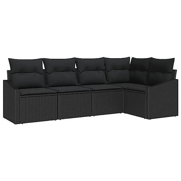vidaXL Sofa Set mit Kissen mit Speicher 5-Tlg Schwarz Poly-Rattan 3355392 günstig online kaufen