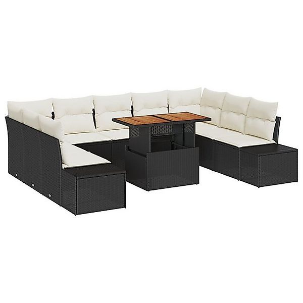 vidaXL Loungesofa 10-teiliges Garten Sofa Set mit Kissen Schwarz Poly Ratta günstig online kaufen