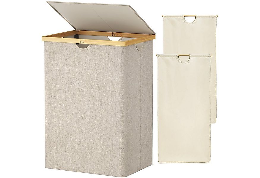 Lifewit Wäschebox Bambus Wäschekorb mit Deckel, 2 Fächer Wäschesortierer günstig online kaufen