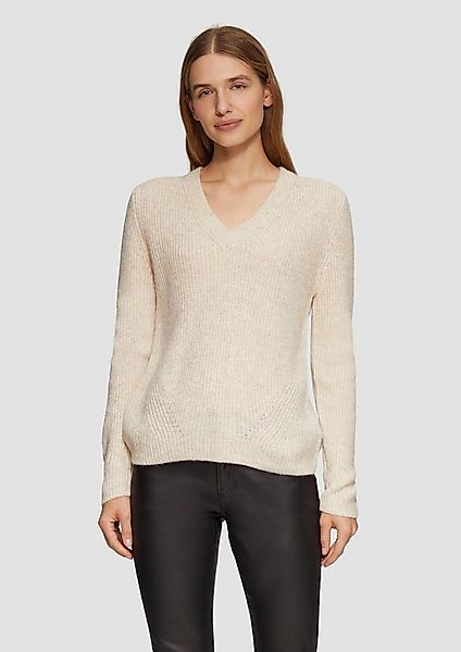 s.Oliver Longpullover Strickpullover Strickpullover mit V-Ausschnitt und Ri günstig online kaufen