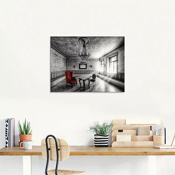 Artland Glasbild "Lost Place - Roter Sessel", Architektonische Elemente, (1 günstig online kaufen