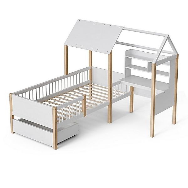 LVHOM Hausbett 90x200,Schreibtisch,Schubladen mit Rollen,Rausfallschutz & L günstig online kaufen