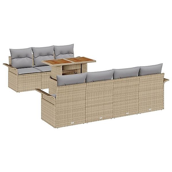 vidaXL Loungesofa 8-teilige Garten Sofagarnitur mit Kissen Beiges Poly Ratt günstig online kaufen