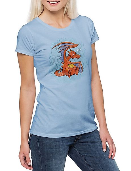 Urban Backwoods Print-Shirt Dragon Cat Love Damen T-Shirt Drache Drachen Ka günstig online kaufen