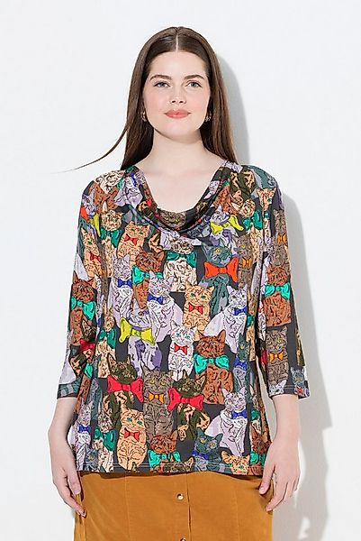 Ulla Popken T-Shirt ShirtTierprint Wasserfallkragen 3/4-Arm günstig online kaufen
