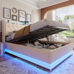 Merax Polsterbett mit LED-Beleuchtung & USB-Ladeanschluss günstig online kaufen