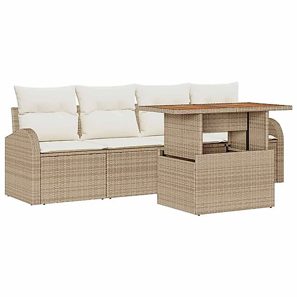 vidaXL Garten-Sofa-Set mit Speicher 5-Tlg Beige Poly Rattan 3358255 günstig online kaufen
