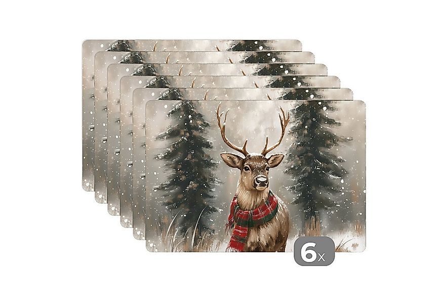 MuchoWow Platzset Winter - Wald - Rentier - Dunkelheit, (6-St), Platzsets, günstig online kaufen