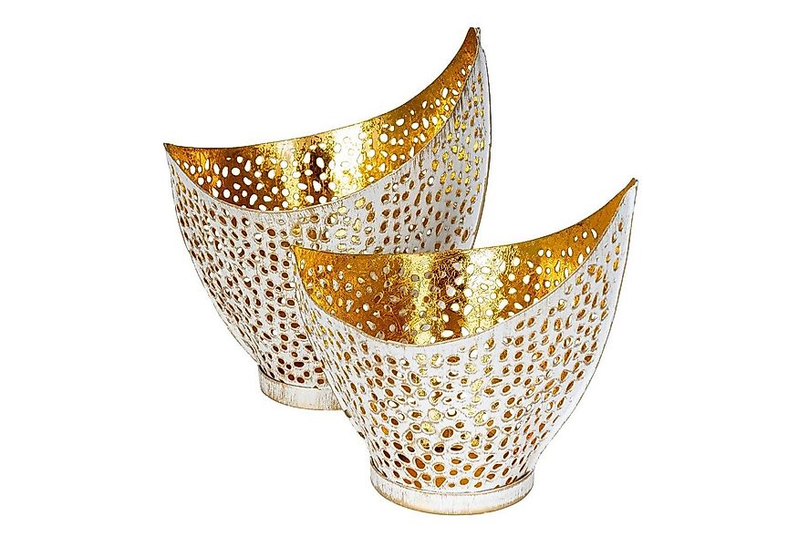 Levandeo® Teelichthalter, 2er Set Design Teelichthalter Weiß Gold Windlicht günstig online kaufen