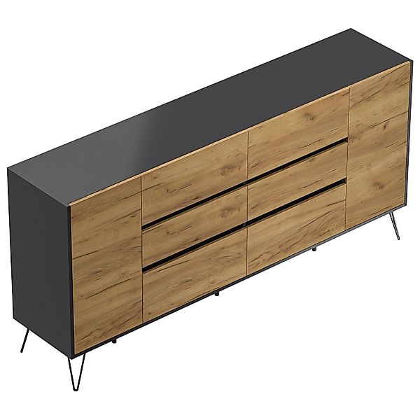 Posseik Sideboard Industrial R 6 Schubladen 2 Türen 200 cm Grafit Eiche Fro günstig online kaufen