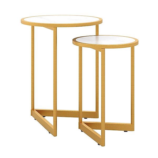 Costway 2er Set Couchtisch mit Marmoroptik Beistelltisch Holz Weiß günstig online kaufen