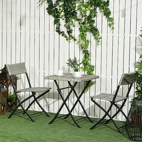 Outsunny 3tlg Rattan Balkonmöbel-Set Bistro-Set mit 2 Klappstühlen und Klap günstig online kaufen