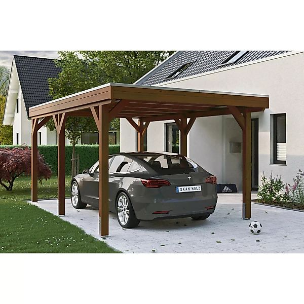 Skan Holz Carport Grunewald 321 cm x 554 cm mit EPDM-Dach Nussbaum günstig online kaufen