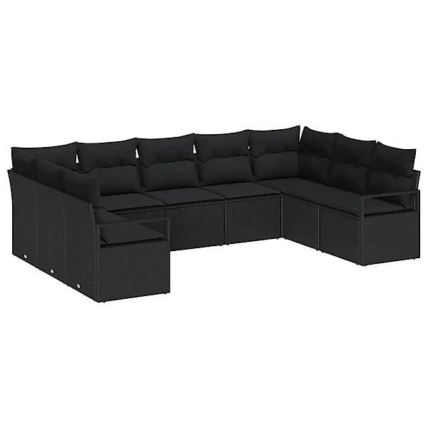 vidaXL Gartensofa-Set mit Kissen 9 Stk Schwarz Poly-Rattan 3355212 günstig online kaufen