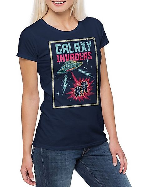 Urban Backwoods Print-Shirt Pixel Galaxy Invaders Damen T-Shirt Gamer Gamin günstig online kaufen