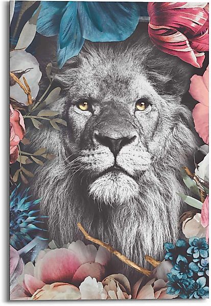 Reinders Wandbild "Wandbild Löwe Blumenkranz - Pflanzen - Farbenfroh" Löwen günstig online kaufen