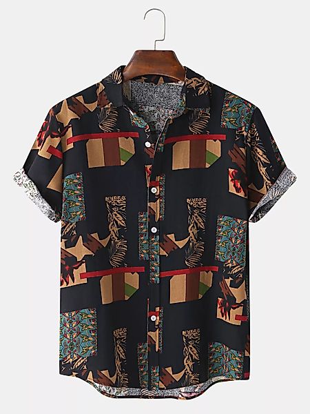 Mens Ethnic Style Patchwork Casual Kurzarm Shirt günstig online kaufen
