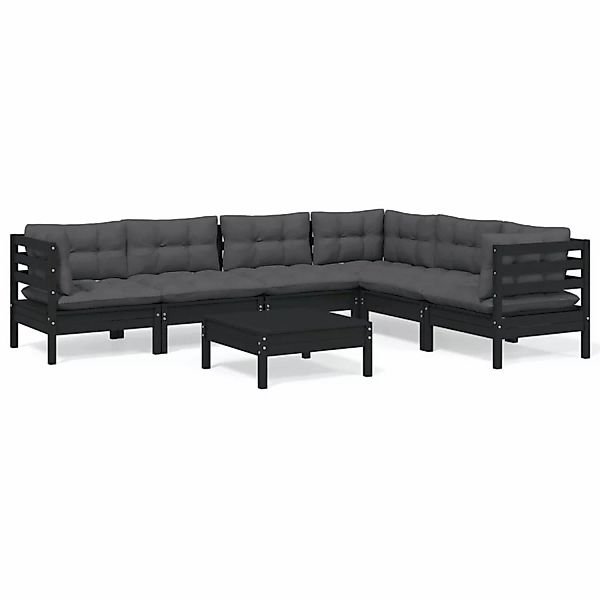 7-tlg. Garten-lounge-set Mit Kissen Schwarz Massivholz Kiefer günstig online kaufen