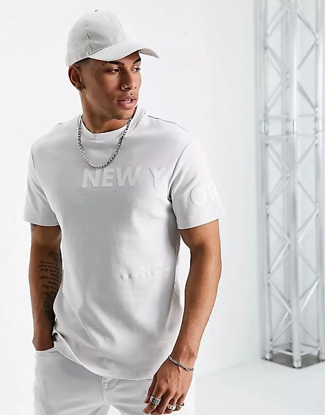 River Island – T-Shirt mit seitlichem „New York“-Print in Grau günstig online kaufen