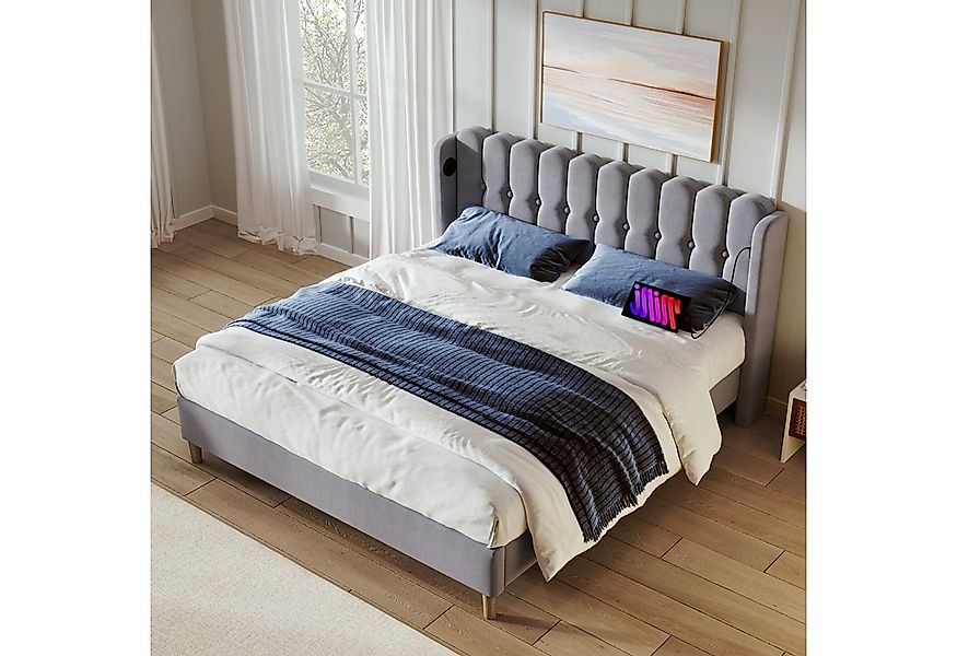 Flieks Polsterbett, Holzbett Doppelbett mit USB/Typ-C Ladeanschlüsse 180x20 günstig online kaufen