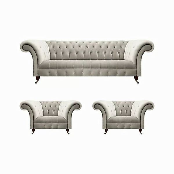 JVmoebel Chesterfield-Sofa Komplett Chesterfield 2x Sessel Wohnzimmer Sofa günstig online kaufen