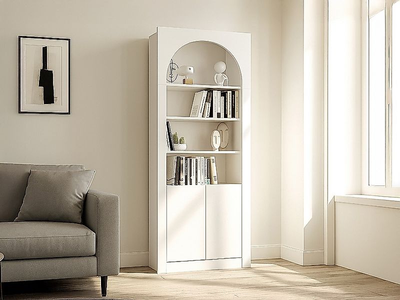 Bücherregal mit 4 Fächern und 2 Türen – Weiß – CYMORA günstig online kaufen