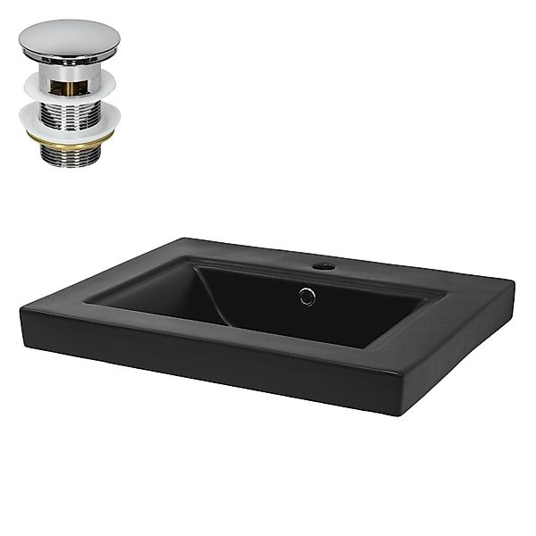 LuxeBath Waschbecken Schwarz Matt 61x46,5x15,5 cm und Ablaufgarnitur günstig online kaufen