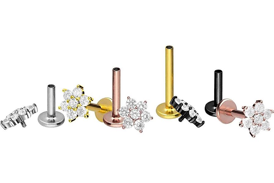 PIERCINGLINE Piercing-Set Titan Labret mit Innengewinde KRISTALLBLUME (Labr günstig online kaufen