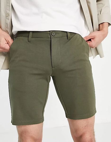 Only & Sons – Elegante Shorts aus Jersey in Khaki-Grün günstig online kaufen