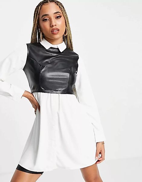 NaaNaa – 2-in-1-Hemd mit Trägertop aus PU in Schwarz-Mehrfarbig günstig online kaufen