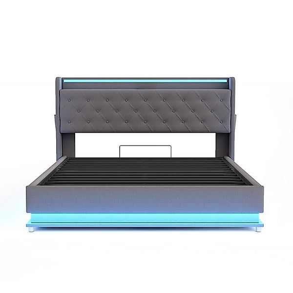 Furnishings Home Polsterbett Stauraumbett Doppelbett LED (1 TYPE-C + 3 USB, günstig online kaufen