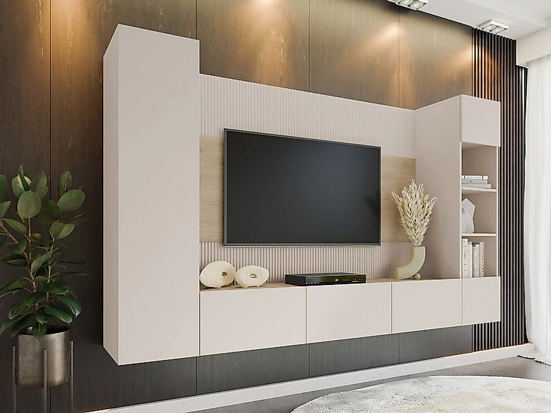 MIRJAN24 Wohnwand Deromi IV, (4er-Set, TV-Lowboard, 2x Hängeregal), Grifflo günstig online kaufen