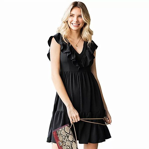 RUZU UG Dirndl Einfarbiges Kleid mit hoher Taille und Sommer-Rüschenrock (1 günstig online kaufen
