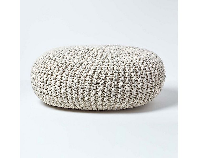 Homescapes Pouf Großer Strickpouf 100% Baumwolle, natur günstig online kaufen