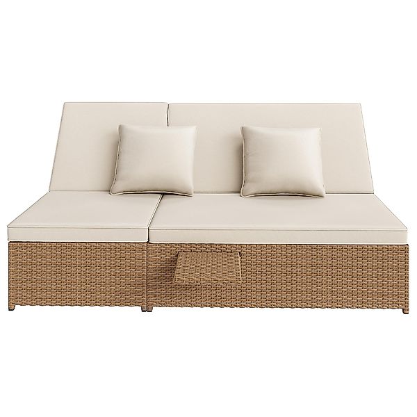 Outdoor Gartenliege Doppelbett, Rattan Outdoor Liege mit verstellbarer Rück günstig online kaufen