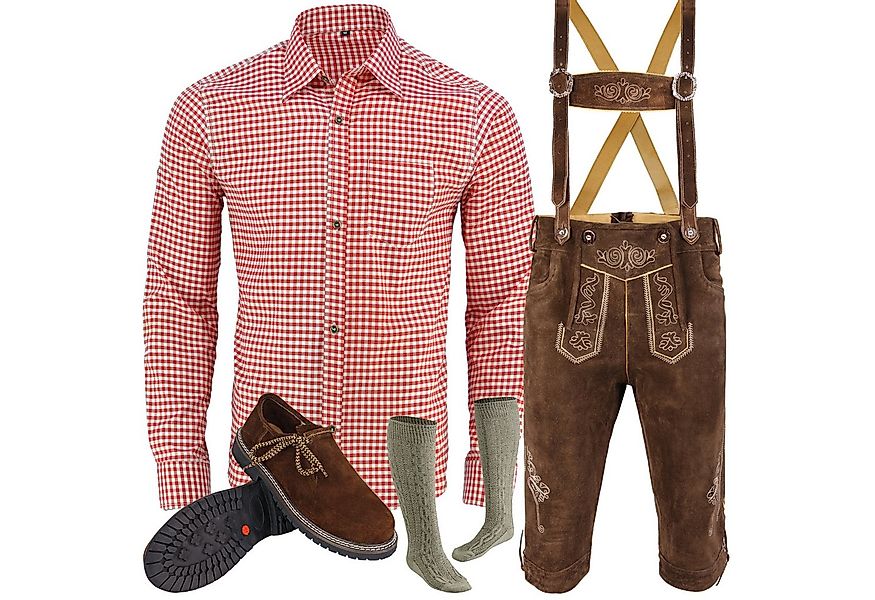 Myooka Trachtenlederhose Trachten Set Herren Trachtenlederhose Hemd Schuhe günstig online kaufen