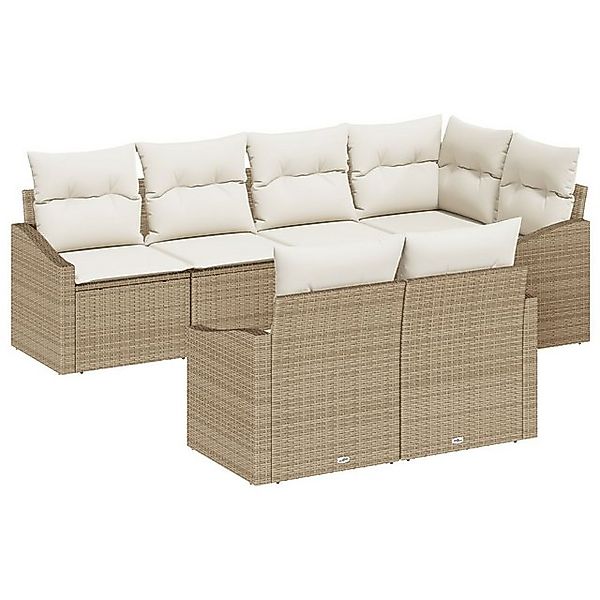 vidaXL Loungesofa 7-tlg. Garten-Sofagarnitur mit Kissen Beige Poly Rattan, günstig online kaufen