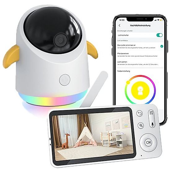 Boifun Video-Babyphone 5 Zoll Babyphone mit 2 Kameras 360 Gard WLAN Video B günstig online kaufen