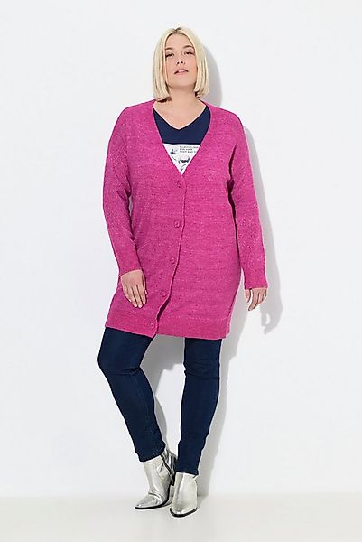 Ulla Popken Strickjacke Strickjacke Boxy Fit V-Ausschnitt Knopfleiste günstig online kaufen
