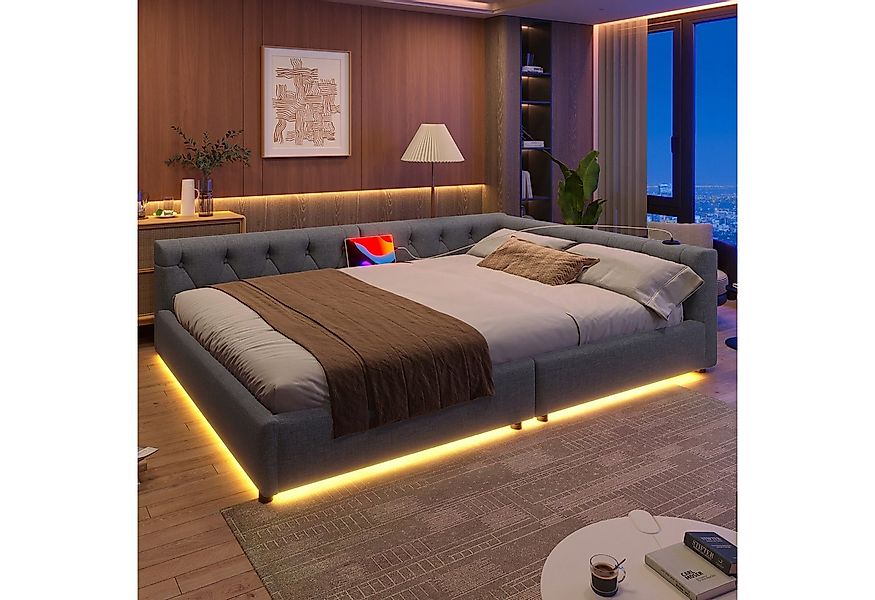 Flieks Polsterbett, LED Daybett Schlafsofa Doppelbett Tagesbett 140x200cm m günstig online kaufen