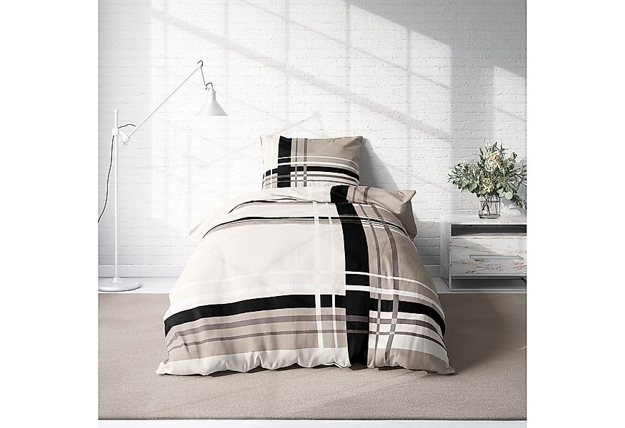 One Home Bettwäsche Adzo Winter, Biber, 2 teilig, modern gestreift grafisch günstig online kaufen