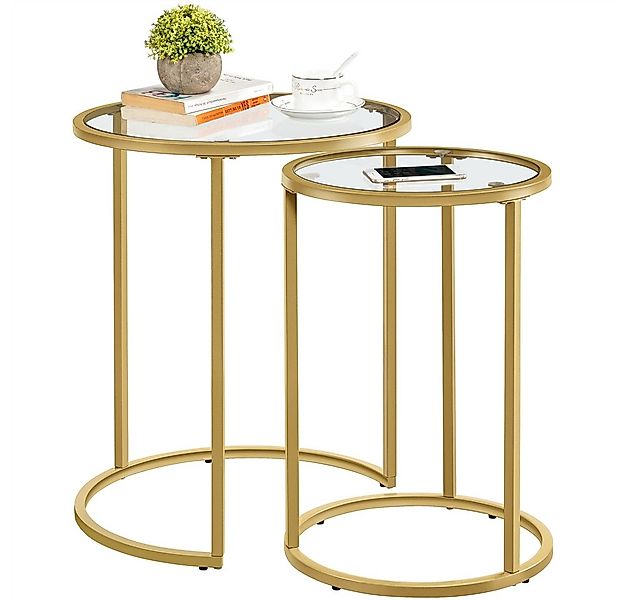 Yaheetech Beistelltisch 2er Set Satztische rund, Glas, 49,5x59cm DxH günstig online kaufen