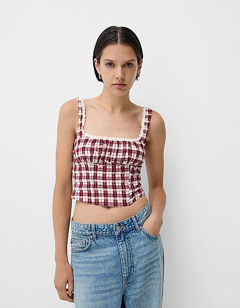 Bershka Top Mit Vichykaros Damen M Granatrot günstig online kaufen